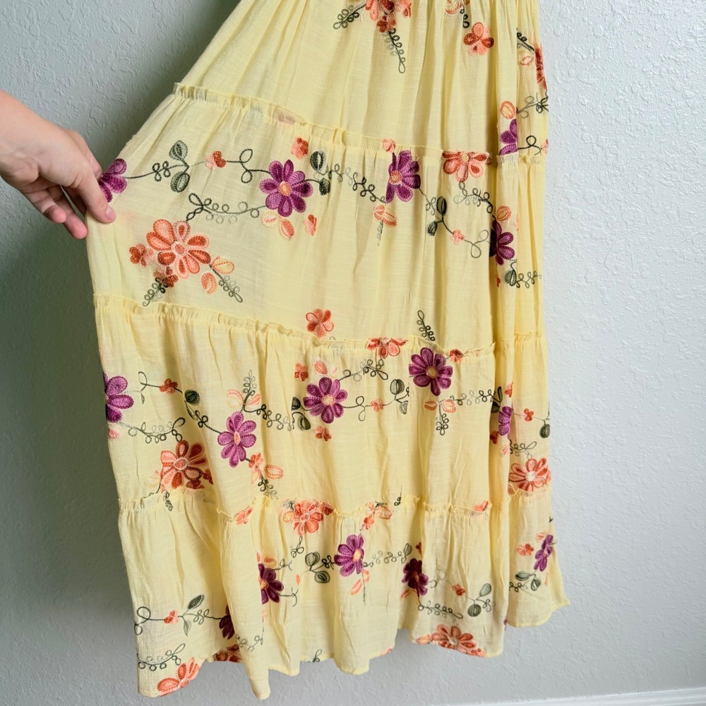 Anthro Kindred Smocked Maxi Dress Butter Yellow Embroidered NWT Cottagecore - Picture 4 of 16